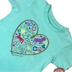Farm Girl 12 Months Mint Green Peace Love & Horses Short Sleeve Crewneck Tee